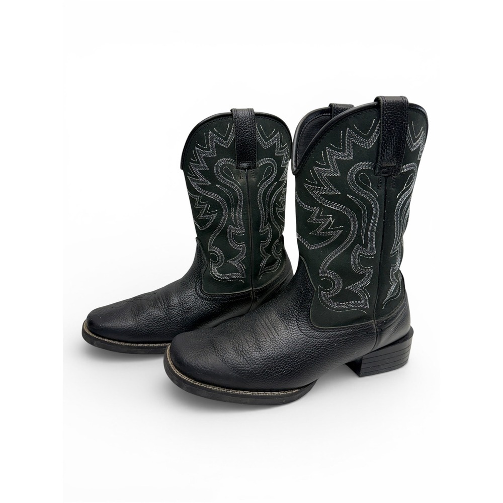 Survivors Roper Western Cowboy Boots Mens 8.5 Black Leather Broad Square Toe
